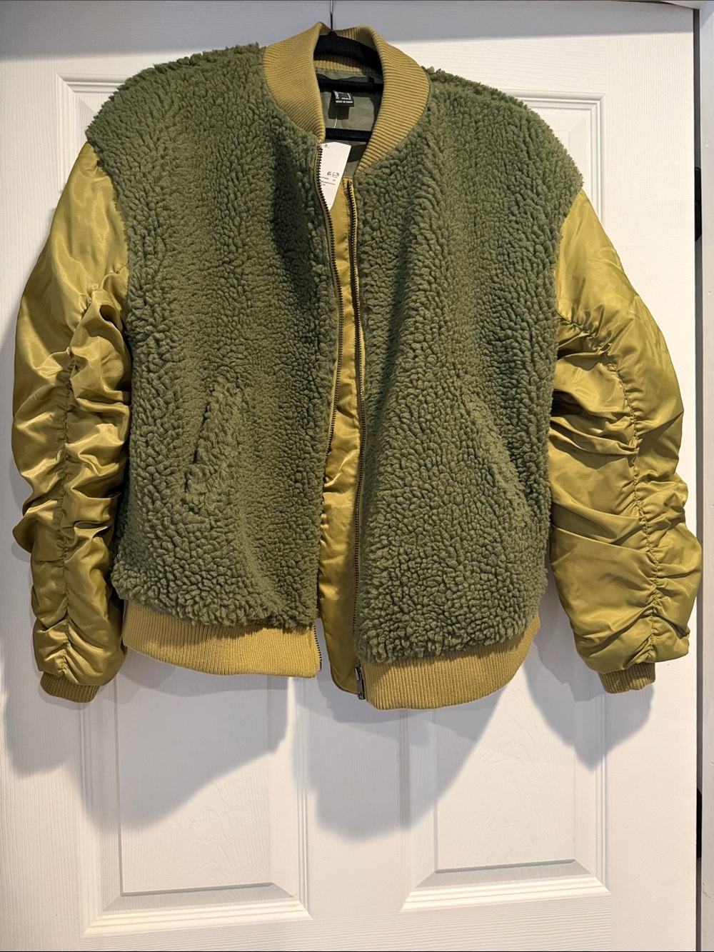 Olive Green Sherpa Bomber